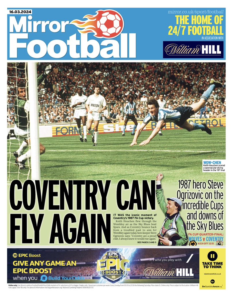 What a rise it’s been for Coventry under Mark Robins. FA Cup winner and #ccfc legend Steve Ogrizovic gives his take in @MirrorFootball today, plus Robins on why they can take inspiration from Maidstone in today’s QF at Wolves.