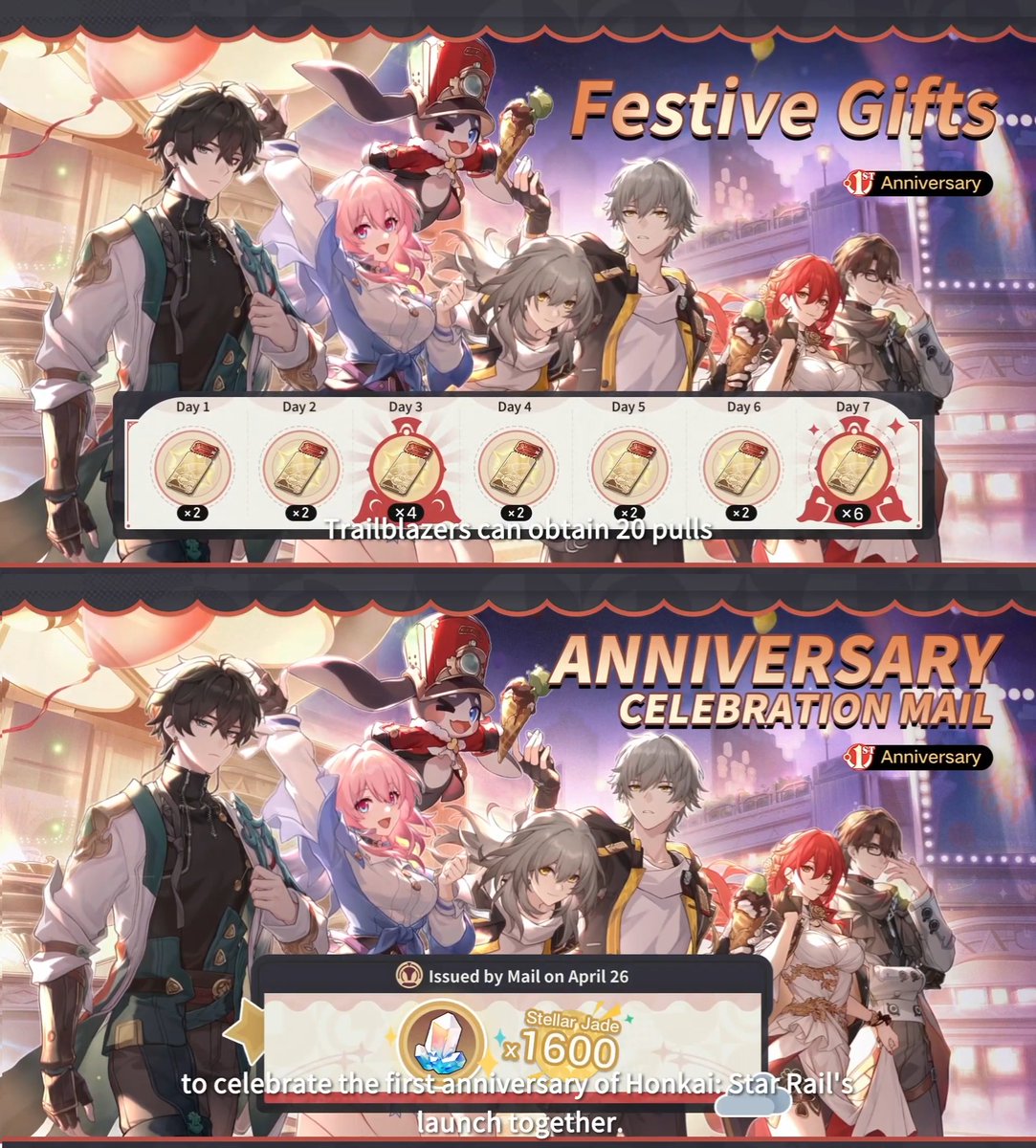 30 Pulls for Star Rail 2.1
Also 300 Jades Codes:
3SRN6L3AADLK
YTRN743TSUL7
2S8N6M3ATV6T

#HonkaiStarRail