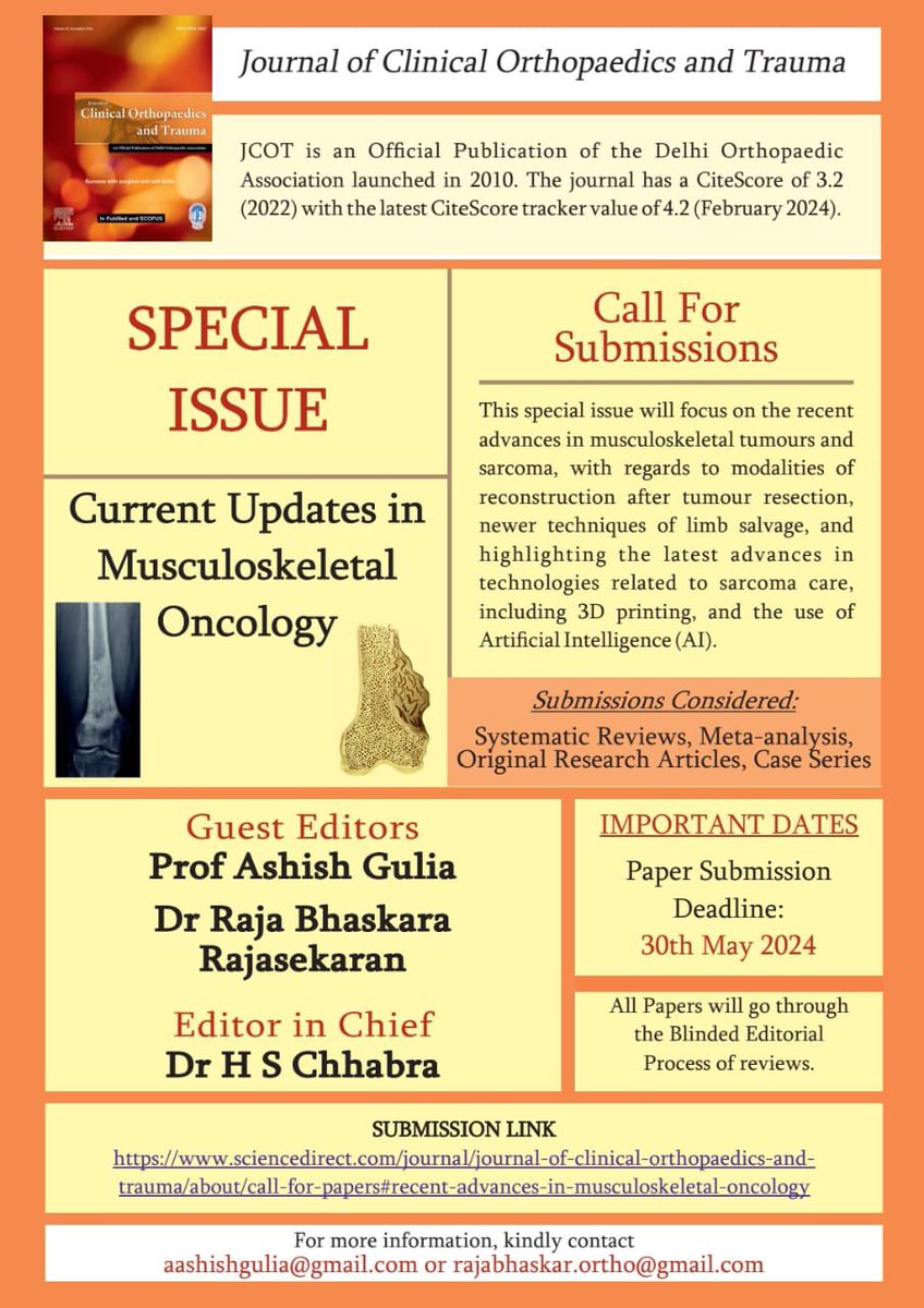 Great opportunity to publish your original research in musculoskeletal oncology.