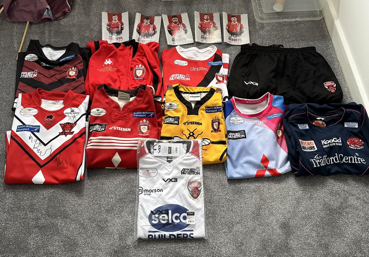 Selling a lot of old @SalfordDevils shirts and stuff if anyone is interested. Also got some below that have a few marks on them that I will let go for next to nothing/free