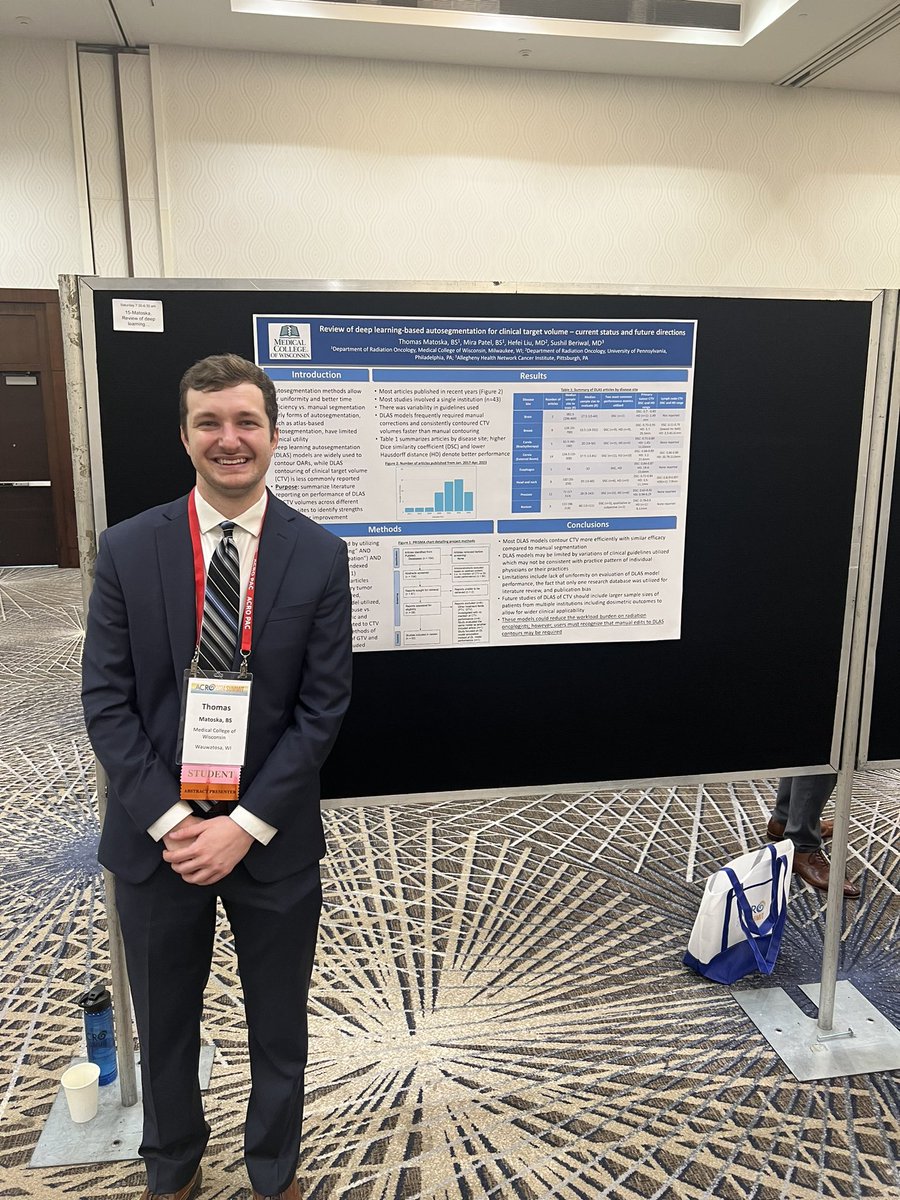 Review of deep learning-based autosegmentation for clinical target volume poster at #ACRO2024 #radonc presented by our amazing soon-to-be Dr @ThomasMatoska who recently #Match2024 at @MCWRadOnc. @Sushilberiwal and also co-author Mira Patel -> @UChicagoRadonc