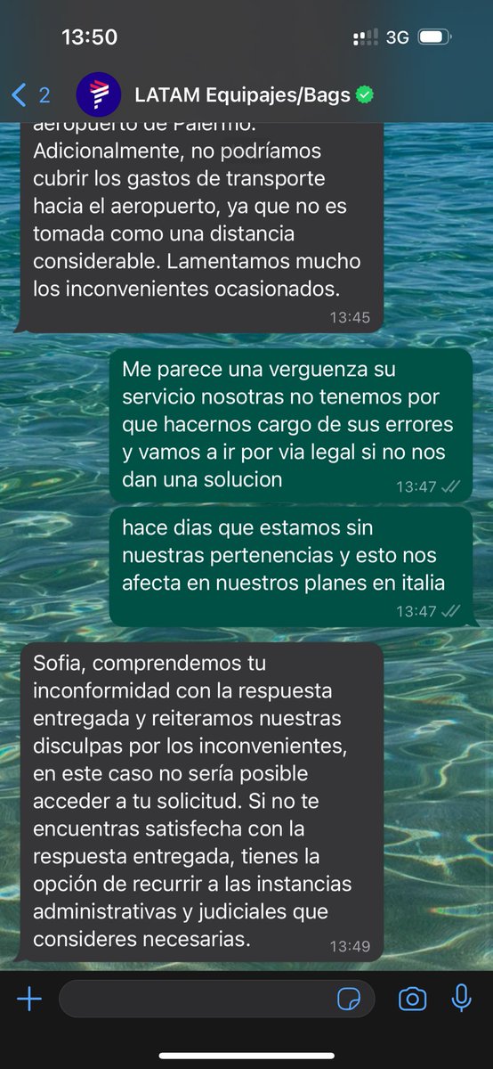 sofiazalazar66's tweet photo. @LATAMAirlines su servicio es una vergüenza, no mandaron nuestras valijas en nuestro vuelo el dia 12/3, hace días estamos sin nuestras pertenencias y encima no se quieren hacer cargo de los gastos que tenemos que hacer para buscarlas! NO VUELEN CON LATAM https://t.co/vWGGlmHJ0U