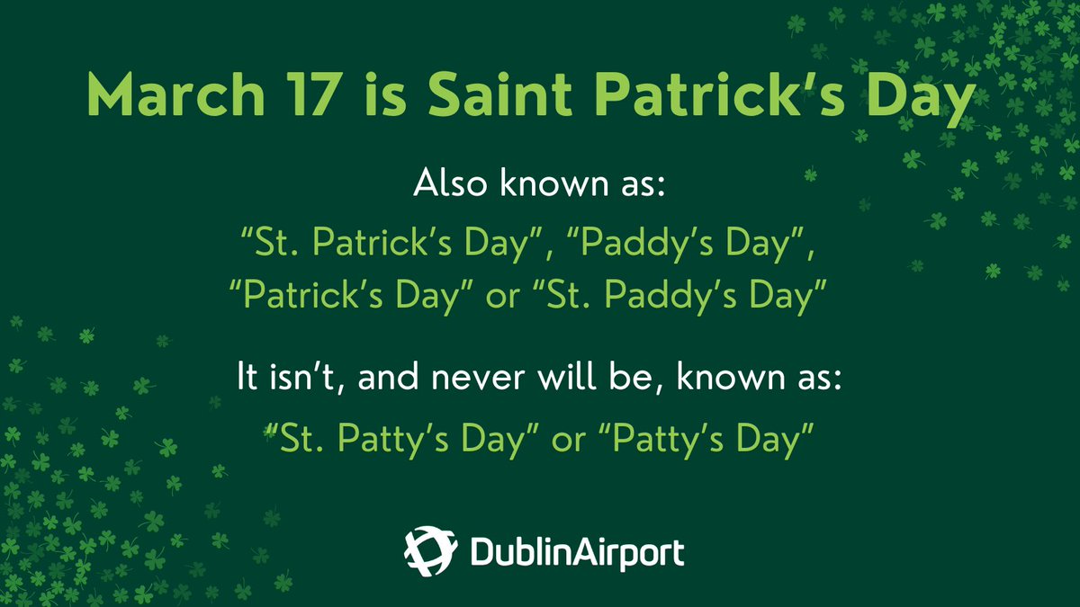 Dear world. Please find below your annual reminder. Stick to these rules and we’ll all get along just fine. Love from Dublin Airport & Ireland. ☘️