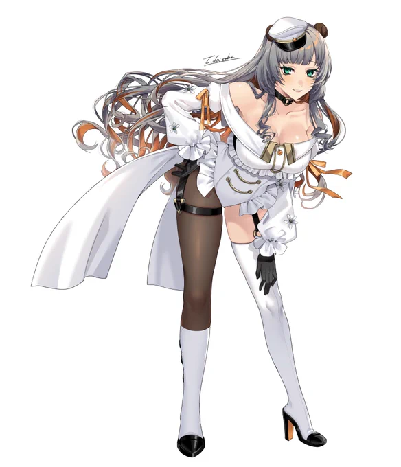 【お仕事】Vtuberみかんクマさんの新衣装のお仕立てとキービジュアルを制作させていただきました!上着を脱いだらガラッと印象の変わる白軍服風衣装となってます 