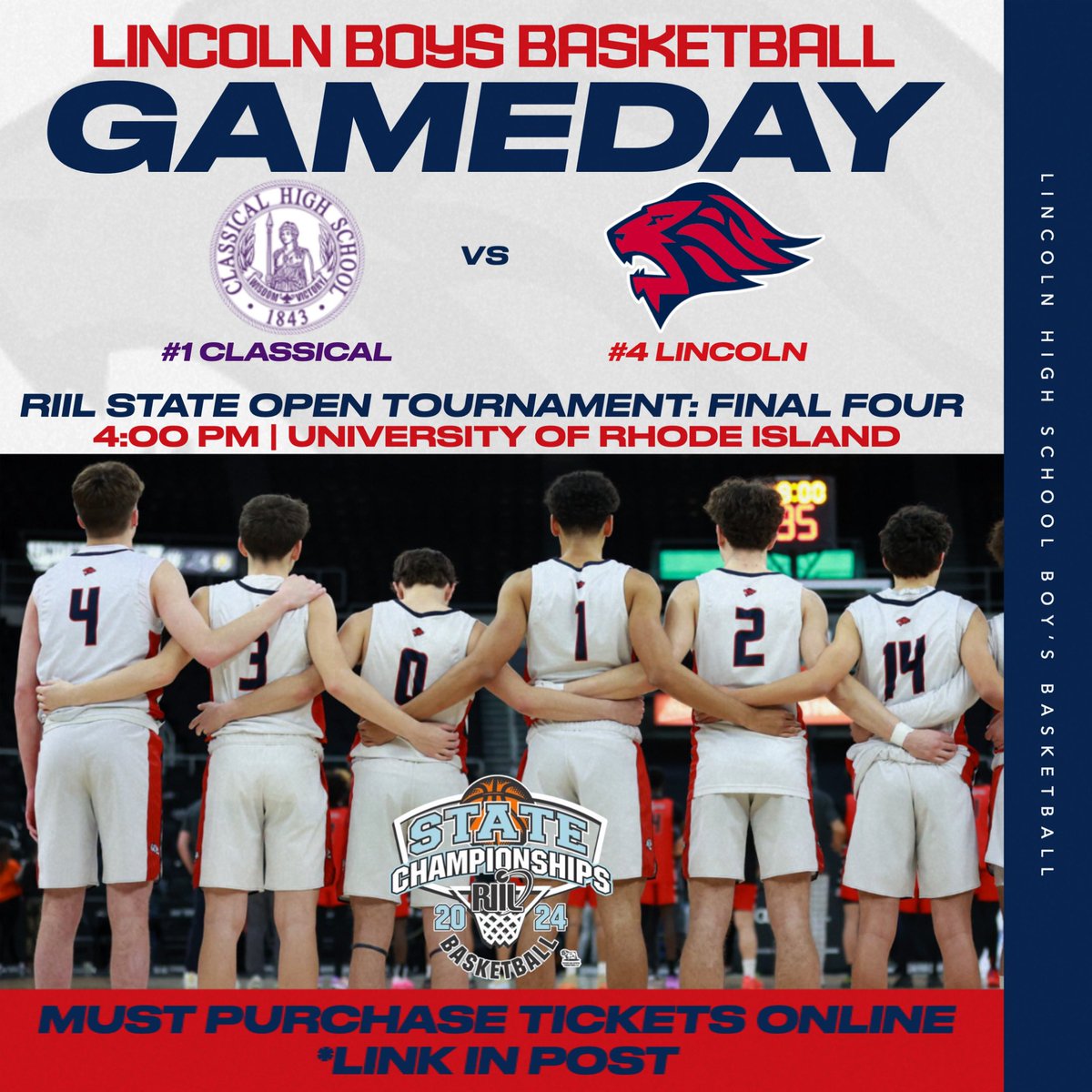 GAMEDAY‼️

🆚 Classical 
ℹ️ RIIL State Open Final 4
⌚️ 4:00 PM
🎟️ shorturl.at/hsyNW
📍 University of Rhode Island 
#GoLions 🦁

@LHSRI_Athletics | @LHSRI