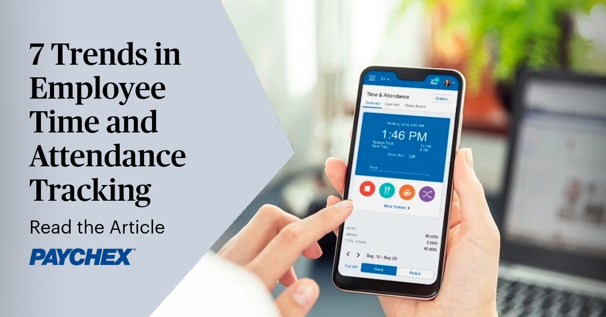 Paychex's tweet image. “Punching the time card” is out, biometric time tracking is in, We’ve rounded up the seven time and attendance trends we expect to see in 2024. bit.ly/49dM0db #timeandattendance #timetracking