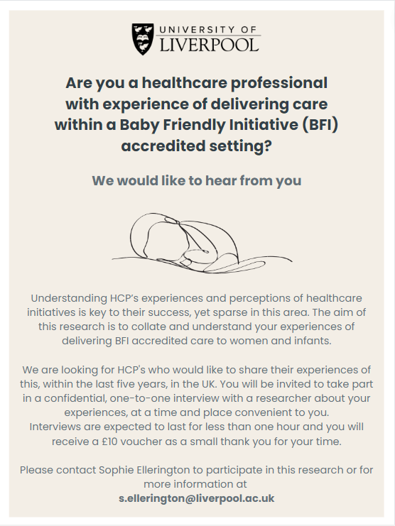 Would you like to share your experiences of delivering BFI accredited care in a confidential interview? £25 reimbursement for your time. Please share if you can!