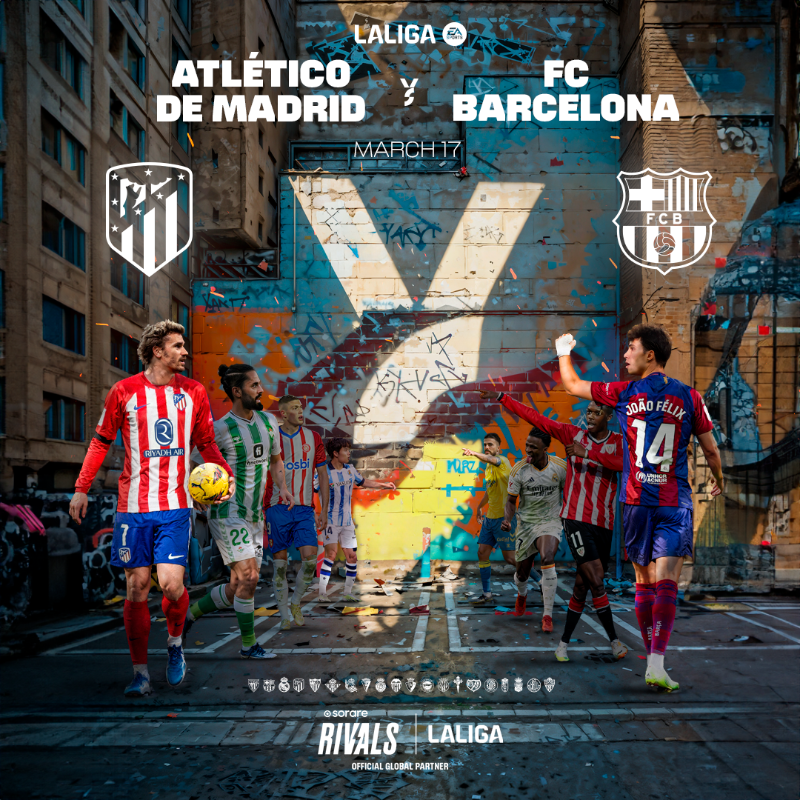 Sorare's tweet photo. Who's 𝗶𝗻? 🙋‍♂️

The clash Atlético vs FC Barcelona is set for this Sunday and we're giving away 2x 2 @LALIGA tickets for a game of your choice! 🎟️

To enter:

1️⃣- RT + Follow @Sorare
2️⃣- Comment with your username

Remember to join our challenge on Rivals for more VIP tickets! 👀