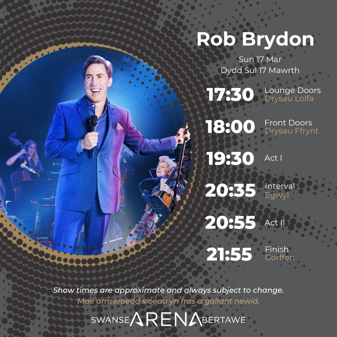 TOMORROW: Rob Brydon ➡️ Please be aware that bars may close up to 15 minutes before the show start time ➡️ We are cashless ➡️ Outdoor queueing areas are not under cover ➡️ Filming / cameras not permitted ➡️ Visitor information: atgtix.co/3CHVpul