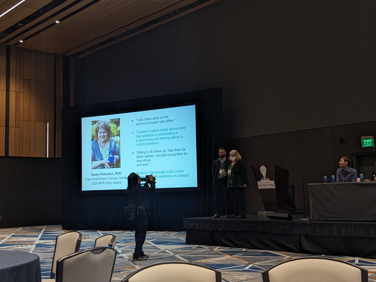 VuralTagal's tweet photo. We are honored to announce that Dr. Karen Peterson from @fredhutch is the winner of the 2024 NPA Distinguished Service Award thanks to her extraordinary support to the postdoctoral scholars and young scientist community! @nationalpostdoc #NPA2024AC #PDAs #PDOs #postdocs https://t.co/PQv3rrCiR8