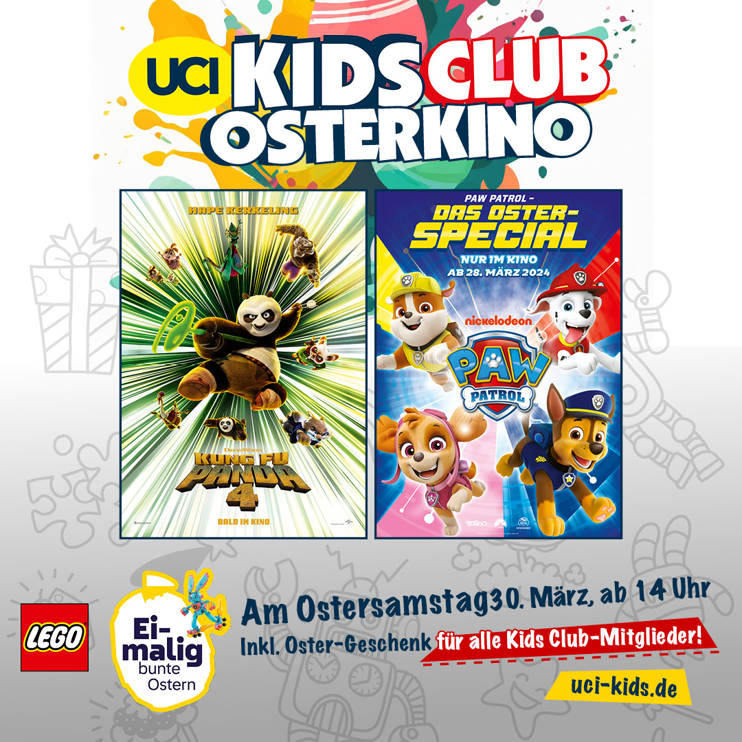 ucikinode's tweet image. In diesem Jahr sorgt der Osterhase beim UCI Kids Club Osterkino am 30. März mit tollen Überraschungen, u.a. von LEGO, für ein ei-maliges Kinoerlebnis 🐰
Kommt ab 14 Uhr mit euren Kids in eine Familienvorstellung und sichert euch ein kleines Ostergeschenk 🎁
#kidsclub #ostern