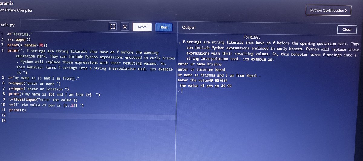 coding_insaan's tweet image. F-string
#Python 
#100DaysOfCode 
#day6