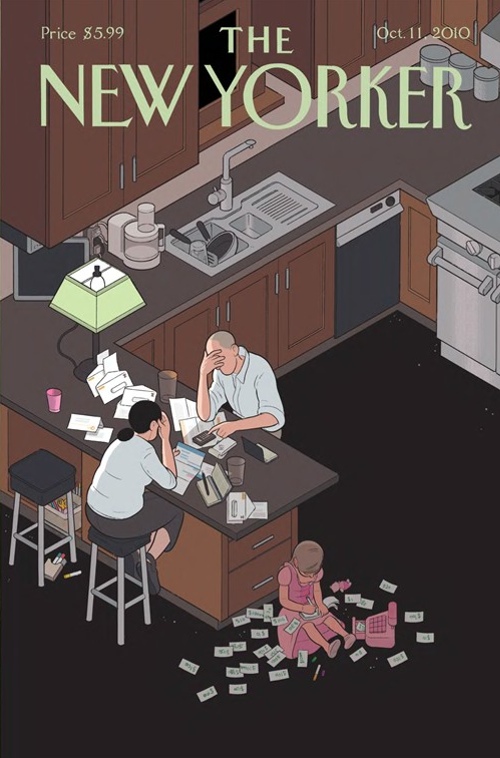 Top 10 de portadas de Chris Ware para The New Yorker 10. Money Chris Ware retratando la desesperación de una familia de clase media a causa de la brutal crisis capitalista (y la solución de la hija)