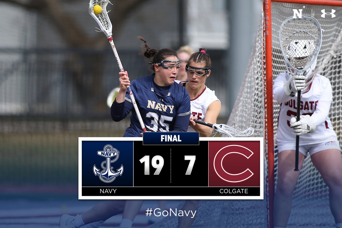 FINAL: #18 Navy 19, Colgate 7 Seventh game this season Navy has held an opponent to single-digit goals. Second time this season that Mids had four or more players with hat tricks. #GoNavy | @NavyAthletics | @PatriotLeague