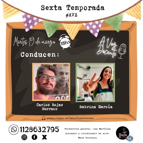 📣 #SextaTemporada!!!🥼💜💚🧡
🗓️ #Martes 19/3
🕕 18hs

#Radio #RadioEnVivo #Entrevistas #Columnas #Actualidad #Educación #AVZ