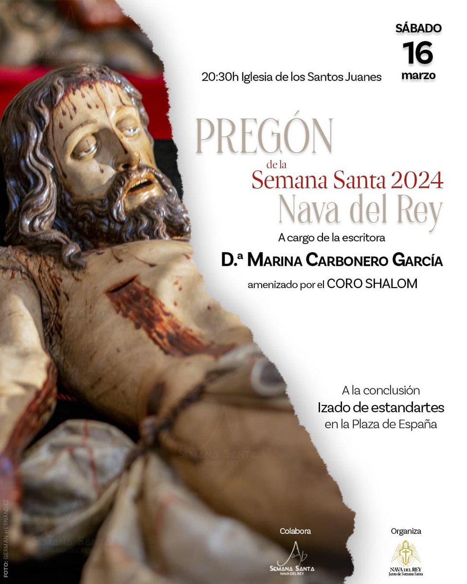 🚨Hemos preparado este impresionante montaje para el PREGÓN de esta tarde‼️

De verdad que te quieres perder esta imagen en vivo?
🕣 a las 20:30
⛪️ Iglesia De los Santos Juanes
🗣️ Marina Carbonero García (escritora)
🎶 Coro Shalom

#ssantanavadelrey24  #pregon #NavadelRey