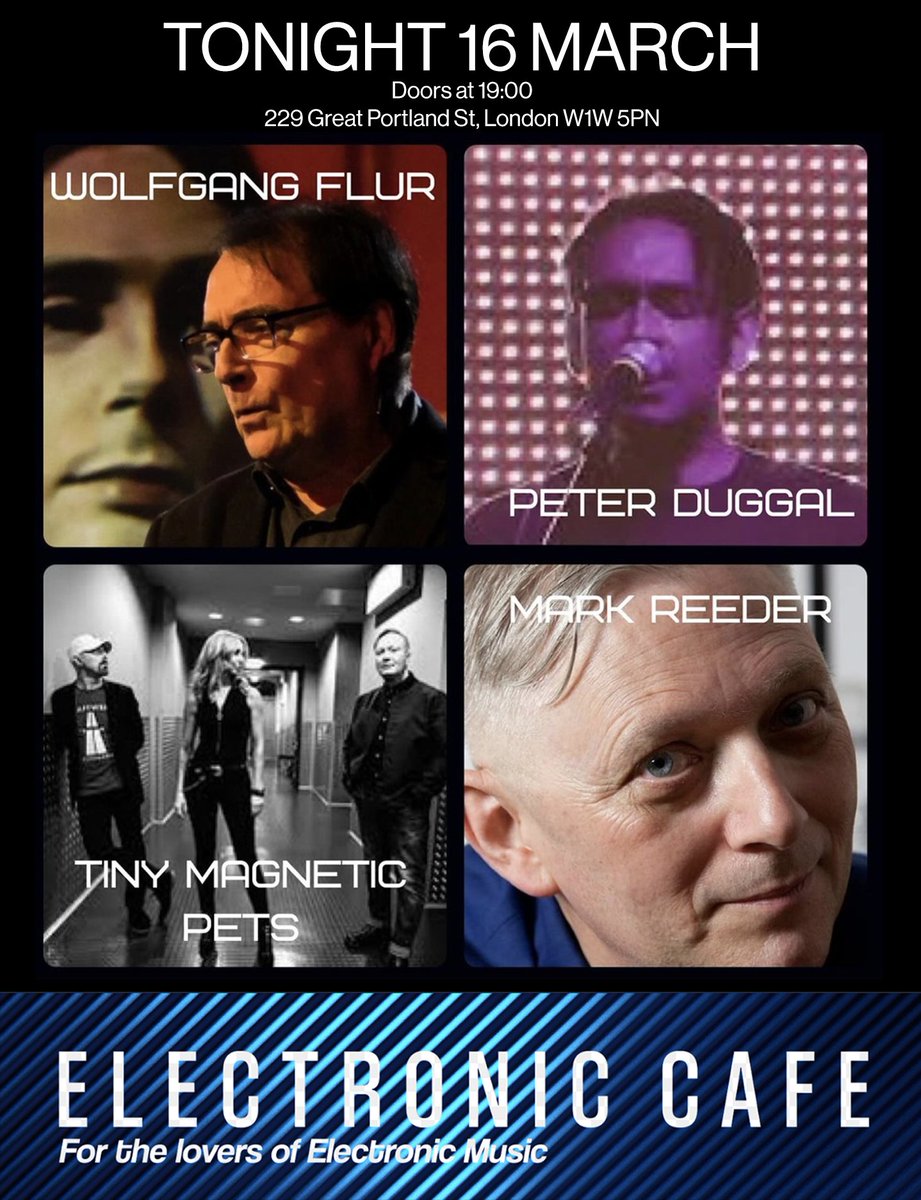 WE ARE CROUCH END (@wearecrouchend) on Twitter photo ELECTRONIC CAFE LIVE: VOL. 2
TONIGHT!!!!
7pm - Midnight
229 The Venue, Great Portland St, London, W1W 5PN
◾️Wolfgang Flur (Ex Kraftwerk)
◾️Tiny Magnetic Pets (Live set)
◾️Peter Duggal (Live set)
◾️Mark Reeder (Special Guest DJ Set)
<a href="/TimeOutLondon/">Time Out London</a> <a href="/andymcnab62/">Electronic Cafe</a> ELECTRONIC CAFE LIVE: VOL. 2
TONIGHT!!!!
7pm - Midnight
229 The Venue, Great Portland St, London, W1W 5PN
◾️Wolfgang Flur (Ex Kraftwerk)
◾️Tiny Magnetic Pets (Live set)
◾️Peter Duggal (Live set)
◾️Mark Reeder (Special Guest DJ Set)
<a href="/TimeOutLondon/">Time Out London</a> <a href="/andymcnab62/">Electronic Cafe</a>