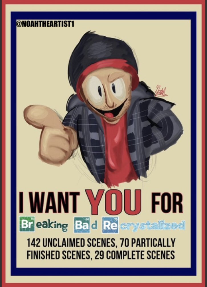 BRecrystallized's tweet image. Are you interested in joining a collab?

Or are you a fan of “breaking bad”?

Do you want to be featured among many other voluntary animators, film makers and Roto artists in commemorating one of the biggest show of this century?

DM us today and join our discord to claim a part