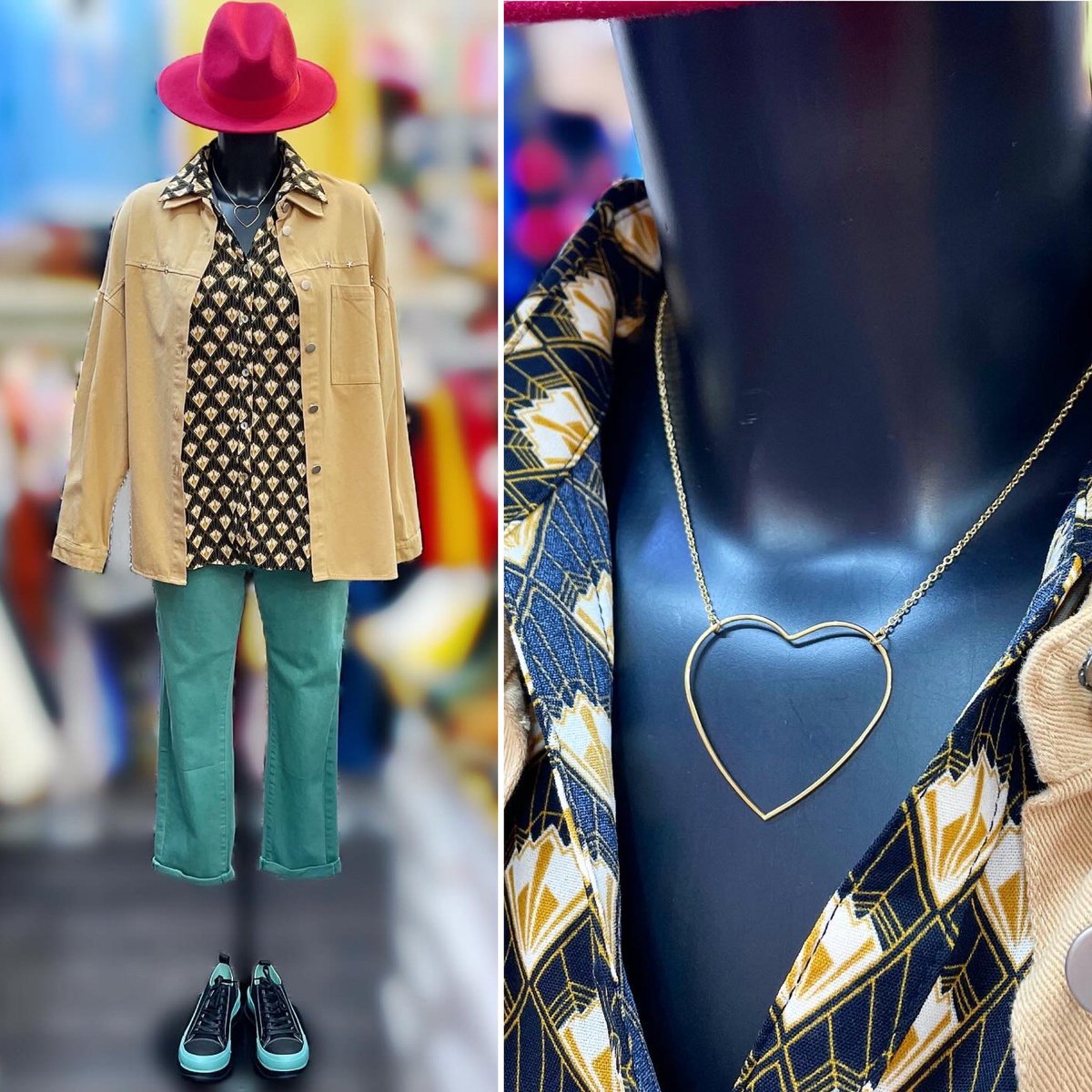 🤎💛🩵Tenue du jour 🩵💛🤎
🛍#entre_lacet 
#fontenayauxroses #villedefar #bagneux #clamart #chatillon #sceaux #leplessisrobinson #chatenaymalabry #elegant #tenuedujour #pretaporter #lookdujour #ootd #stylefashion #chapeau #chemise #veste #pantalon #chaussurefemme #collier #coeur