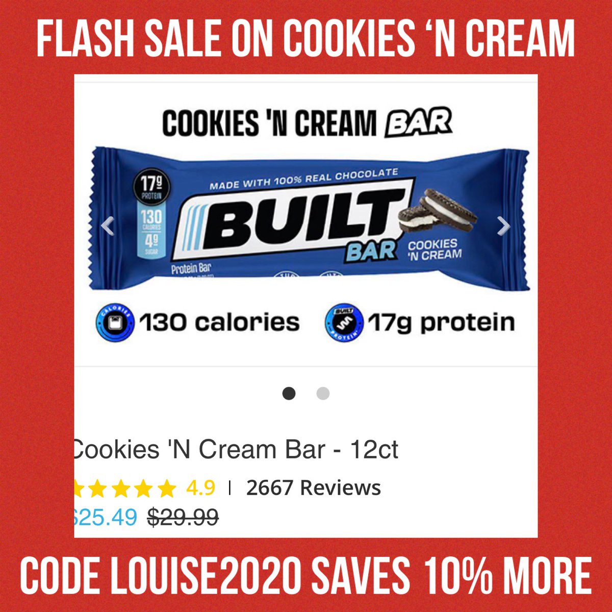 Sale ➡️ builtbar.com/?baapp=LOUISE2… #weightloss #gymgirl #gymguy #snacks #proteinbar #tastesgood #HealthyEating #gym #discountcode #highprotein #gymlife #wwprotein #love #workout #tasty #chocolate #healthy #cookiesncream #proteinbars #builtbar #sale #cookies #salesalesale @Built_Bar