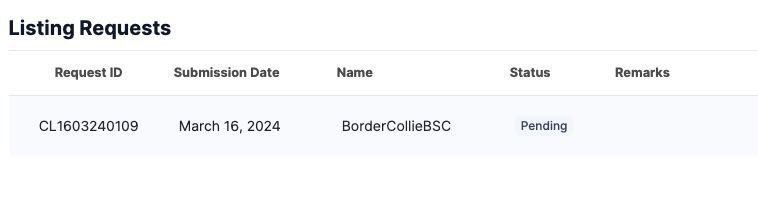 Hello <a href="/coingecko/">CoinGecko</a>

We have successfully applied $BorderCollieBSC token to <a href="/coingecko/">CoinGecko</a>

Our Request ID: CL1603240109

Officials Mail: support@bordercolliebsc.com

Block Explorer: bscscan.com/token/0x486f4c…

GeckoTerminal: geckoterminal.com/bsc/pools/0xeb…