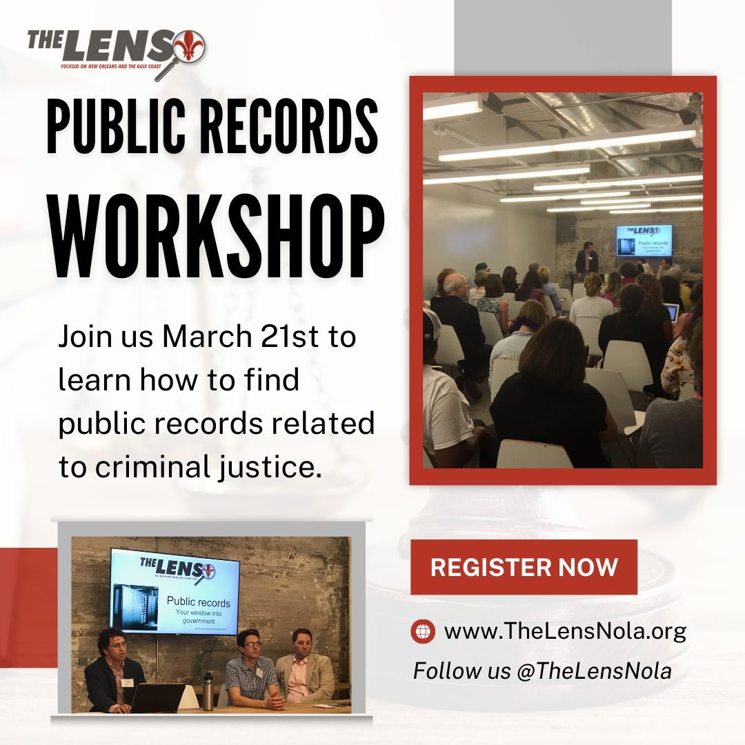 TheLensNOLA's tweet image. Don't forget to reserve your spot for our upcoming Public Records Workshop focusing on criminal justice. By teaching people what kinds of records are available and how to get them, we’re giving them tools to hold their government agencies accountable.

🎟️ buff.ly/49UKA7Q