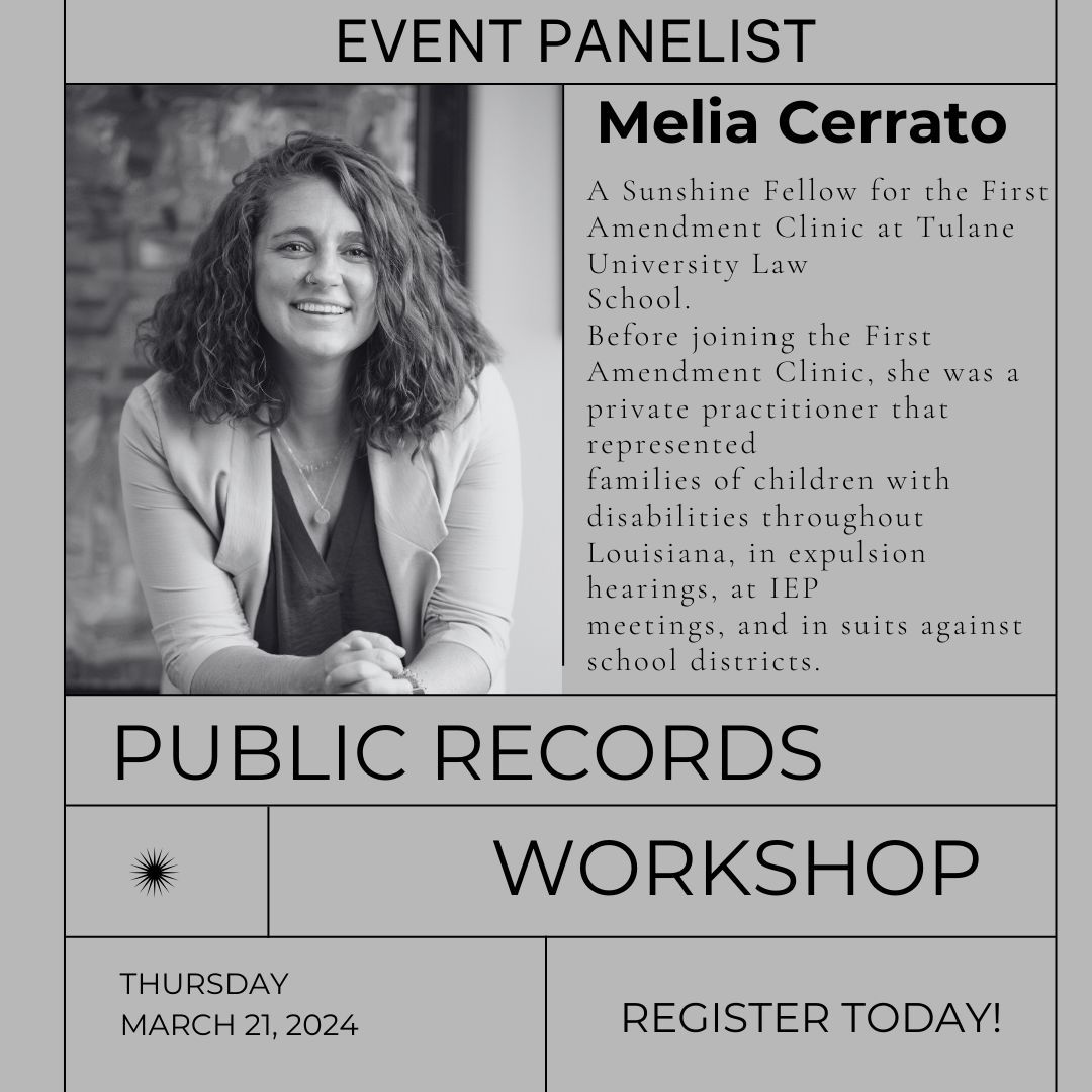 TheLensNOLA's tweet image. Don't forget to reserve your spot for our upcoming Public Records Workshop focusing on criminal justice. By teaching people what kinds of records are available and how to get them, we’re giving them tools to hold their government agencies accountable.

🎟️ buff.ly/49UKA7Q