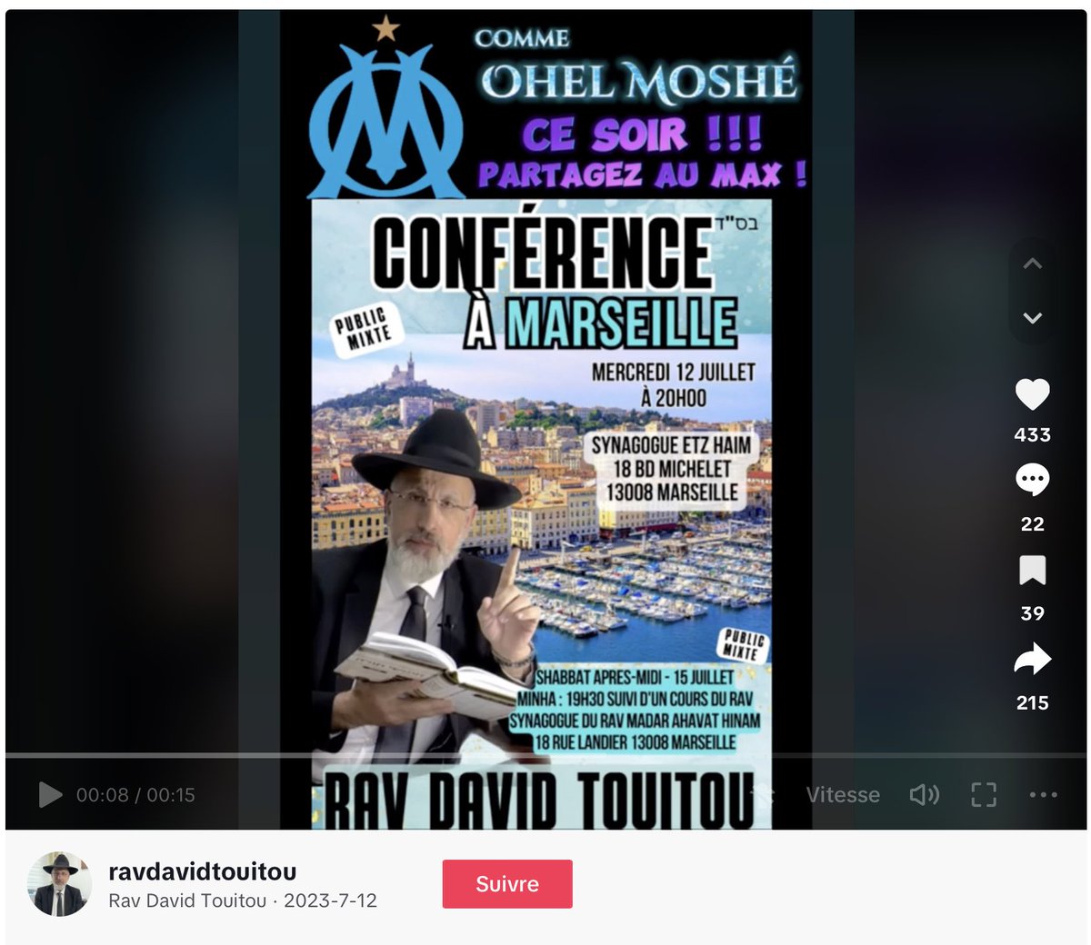 thenews_fr's tweet photo. Le Rav Touitou était à Marseille le 12 juillet 2023 pour une conférence.
Bizarrement, Darmanin ne l'a pas arrêté. https://t.co/gH588cY65Y