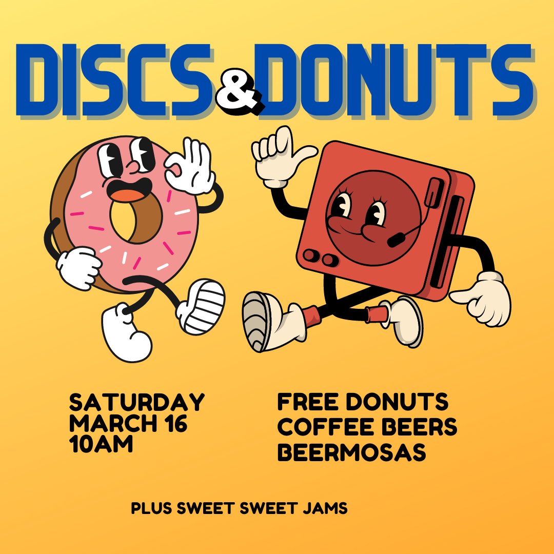If you're up bright and early this Saturday come on by the taproom for the most unproductive way to start off your day. Free donuts, coffee beers, beermosas, and good vibes. Bring record to swap or not. We're open until 10pm with @brothersjohnmobilekitchen cooking all day.
