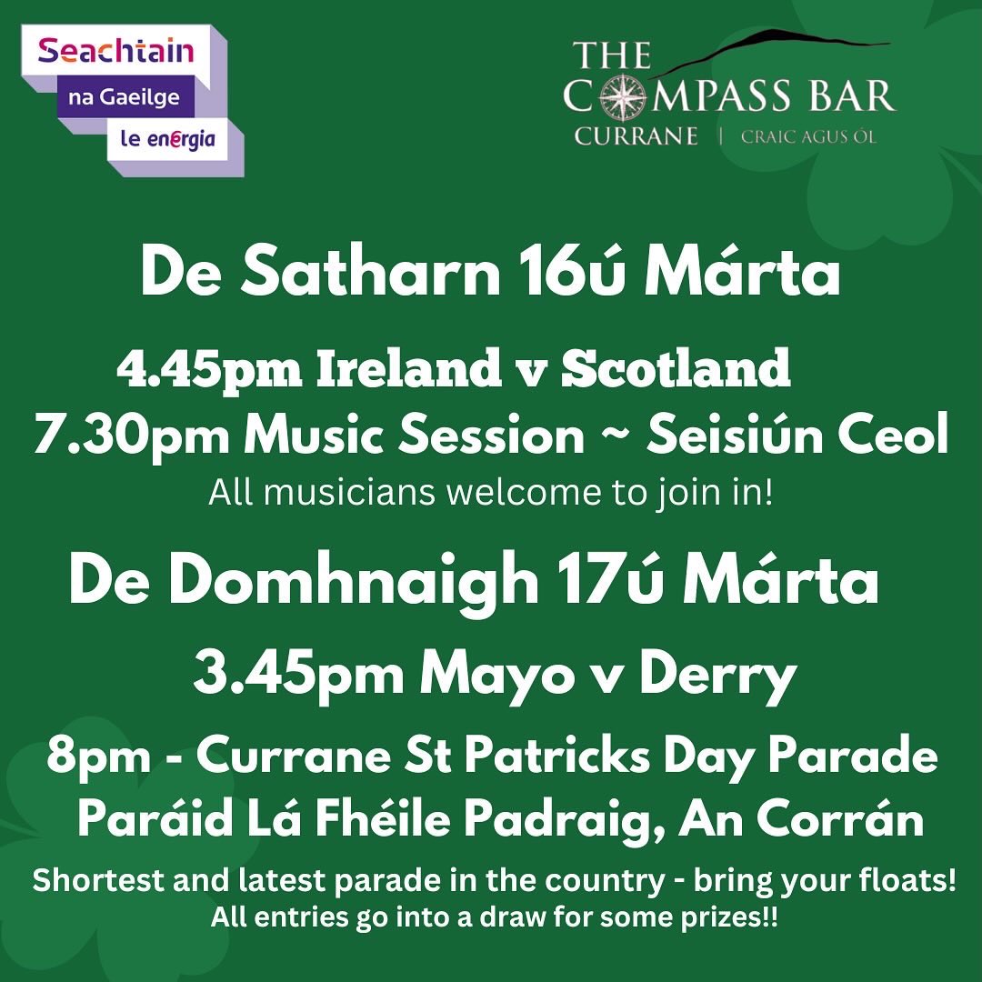 Join us for the rugby and stay for a music session! All musicians are welcome to join in! #TheCompass #Currane #CraicAgusOl