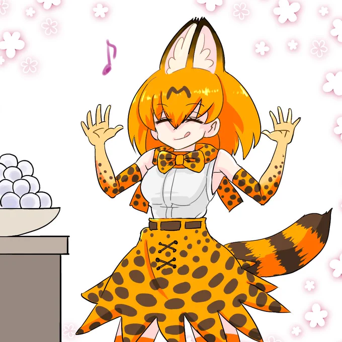 寝る前の落描き今日は #十六団子の日 とのことでお団子見つけた食いしん坊サーバルちゃん#けものフレンズ 