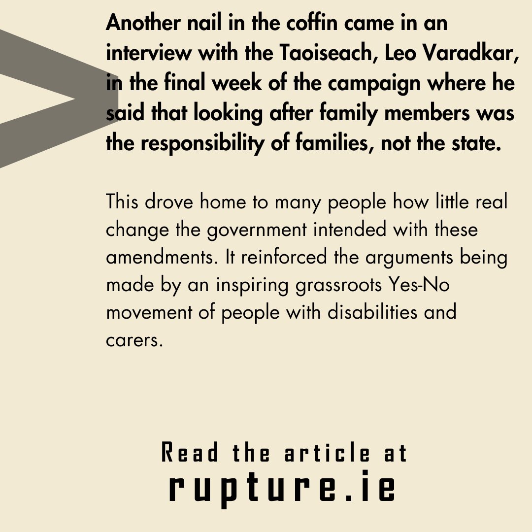 On March 8 voters delivered the largest defeat in history for a referendum put forward by the government. The far right claimed credit but so have progressive disability rights & carers' activists. So who is right? And what are the lessons for the left? rupture.ie/articles/refle…