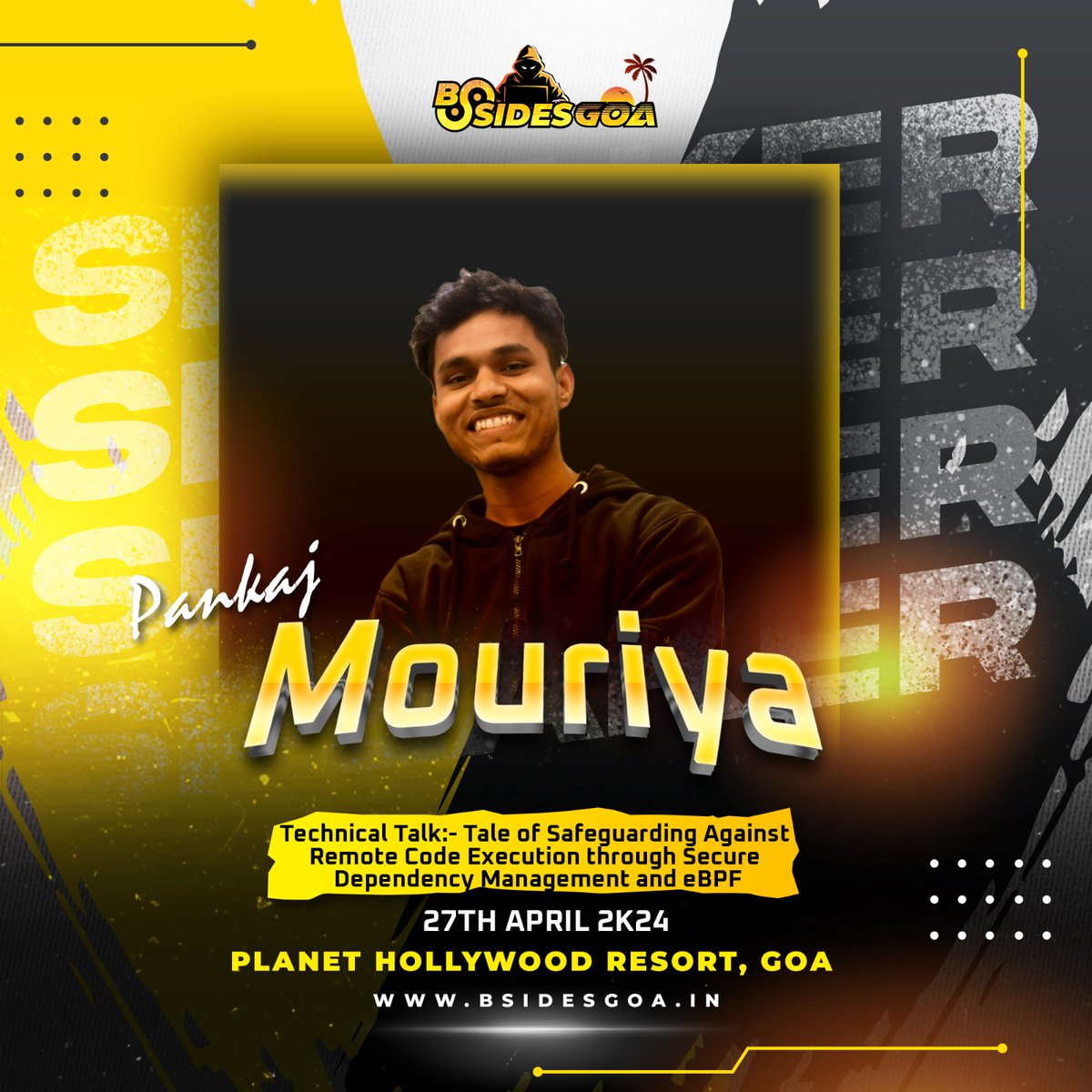 BSides Goa (@bsidesgoa) on Twitter photo 🌐 Speaker Spotlight: Pankaj Mouriya 🌟
We are thrilled to announce <a href="/Pankajmouriya_/">Pankaj Mouriya</a> as one of our distinguished speakers at BSides Goa 2024! 🎤✨
Join us as Pankaj presents his captivating talk titled "Tale of Safeguarding Against Remote Code Execution through Secure 🌐 Speaker Spotlight: Pankaj Mouriya 🌟
We are thrilled to announce <a href="/Pankajmouriya_/">Pankaj Mouriya</a> as one of our distinguished speakers at BSides Goa 2024! 🎤✨
Join us as Pankaj presents his captivating talk titled "Tale of Safeguarding Against Remote Code Execution through Secure