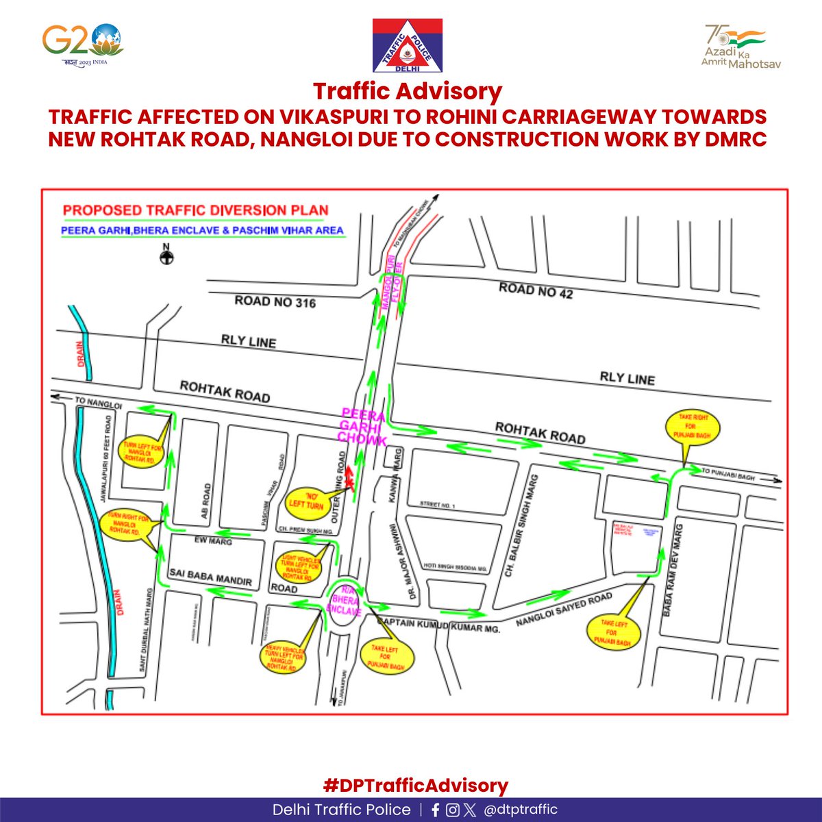 dtptraffic's tweet photo. Traffic Advisory

Due to construction work by DMRC on Vikaspuri to Rohini carriageway, traffic will be affected. Kindly follow the advisory.

#DPTrafficAdvisory https://t.co/14Z1kzkbB5