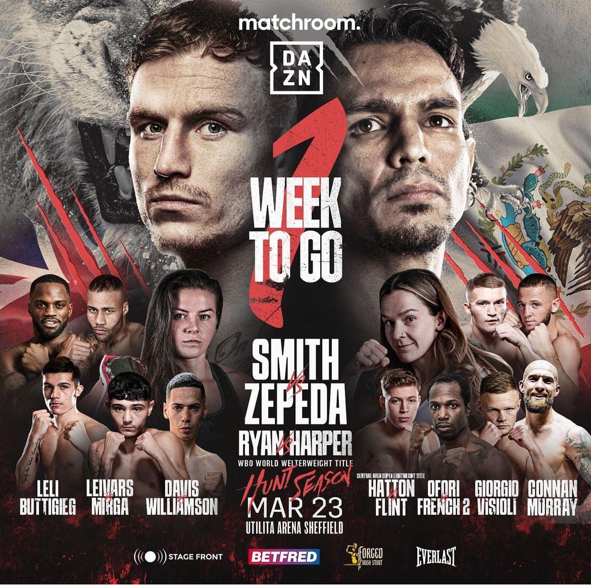 1 week to go! Last weekend to order your tickets! Only a handful of the £40s and £60s available DM to get in Packed out arena with Dalton Smiths Barmy Army