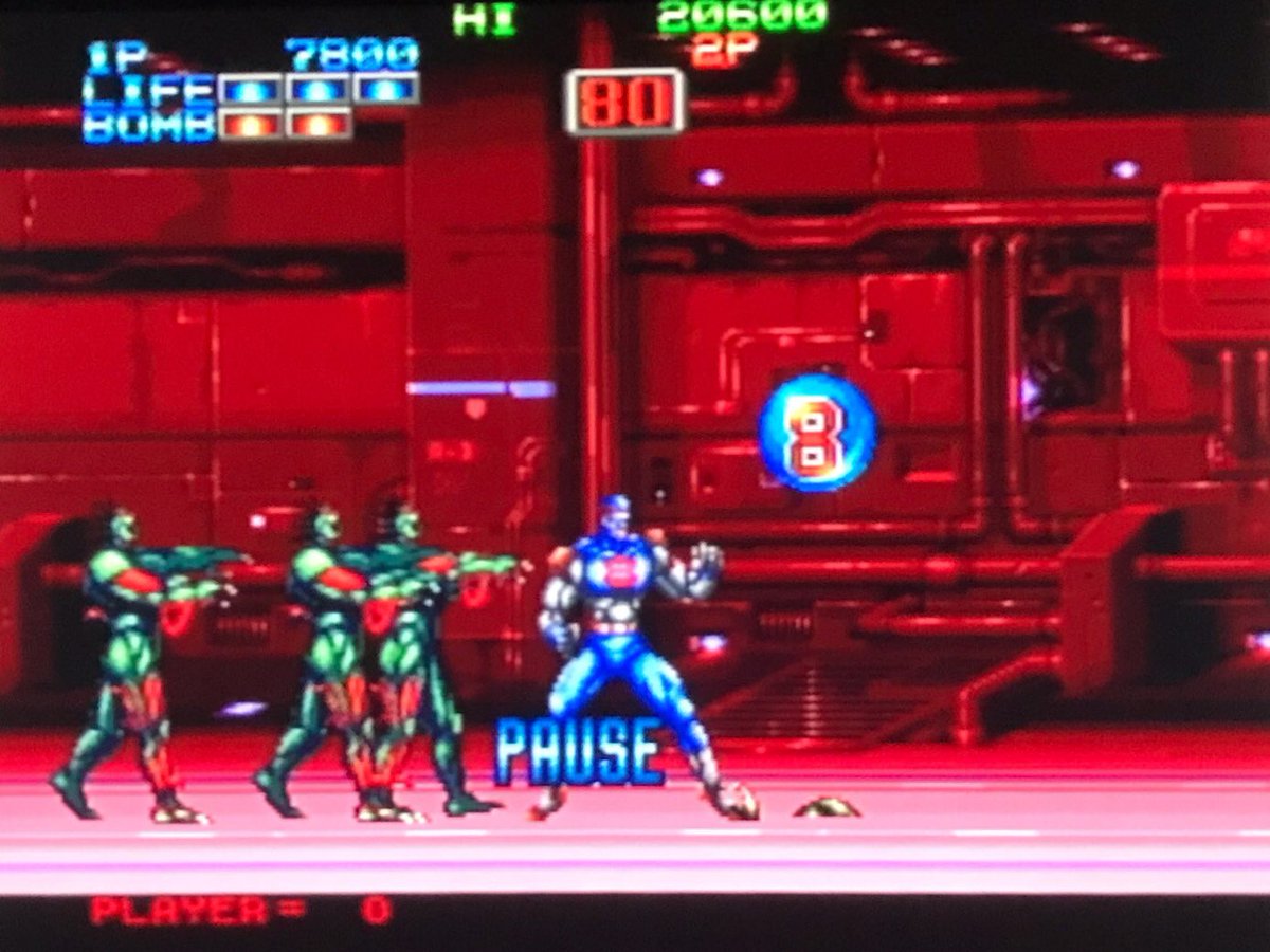 sekiro_51's tweet photo. NEO GEO AES エイトマン🕹
①3-3 ゾンビ兵は倒しても復活するので厄介🧟♂
️🎱を取ると一定時間無敵&ボム撃ち放題💣
②3-4 Boss魔人コズマ戦⚔️
③電撃を操る強敵⚡️ボム連発で撃破💥
④4-1 高速スクロール面💨敵の攻撃がかわしづらくなってる😵💫
#ネオジオ #NEOGEO #SNK
#8マン #8man #Eightman https://t.co/ovUmWIksS4