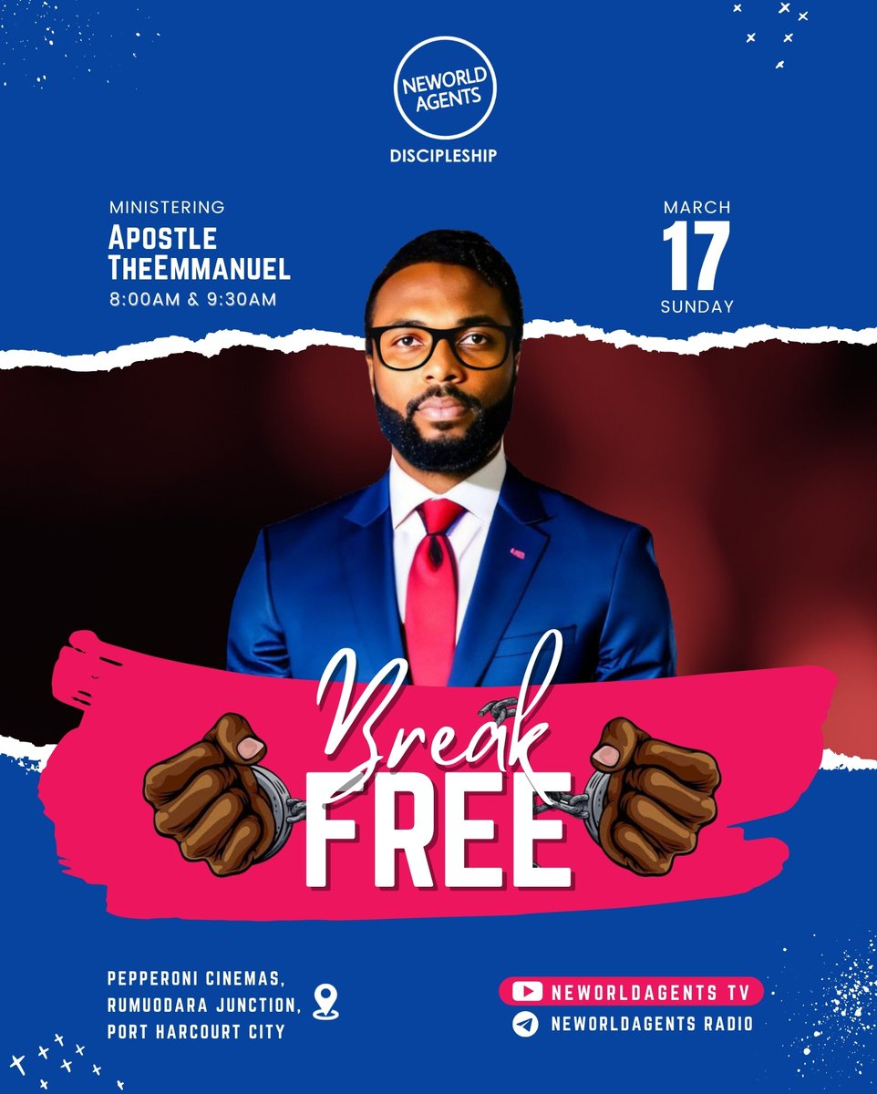 ApstTheEmmanuel's tweet photo. This Sunday we'd be unearthing and destroying negative patterns. Come discover God's Word for your life and get armed to resist the wiles of the enemy in your every endeavour. There would be a display of the raw power of God.

#ApstTheEmmanuel #NeworldAgentsDiscipleship https://t.co/8EXXTpUOIn