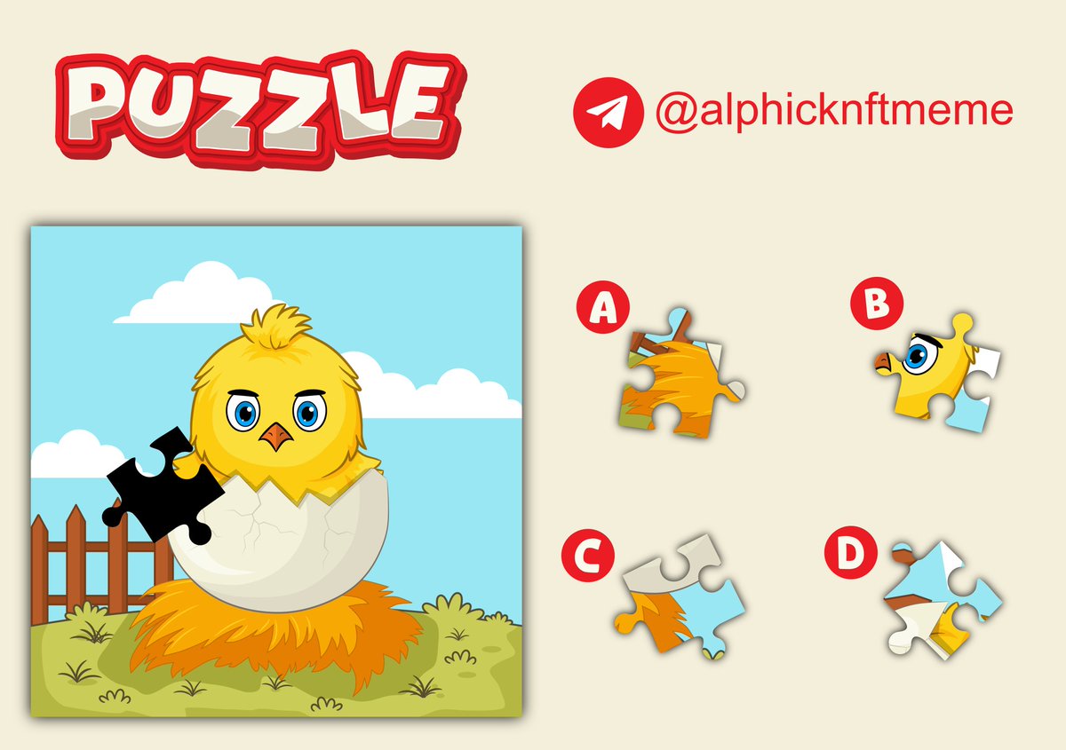 📢PUZZLE GIVEAWAY 

🎁3x Free NFT from Alphick🐣

1️⃣ Follow us (@alphicknft)
2️⃣ Like / RT / Tag 3 friends
3️⃣ Join Telegram 👉 t.me/alphicknftmeme
4️⃣ Write the missing piece in the comments.

⏰3 days

#Giveaway #FreeMint #NFTGiveway #FreeNFT #1000xgem #memecoins