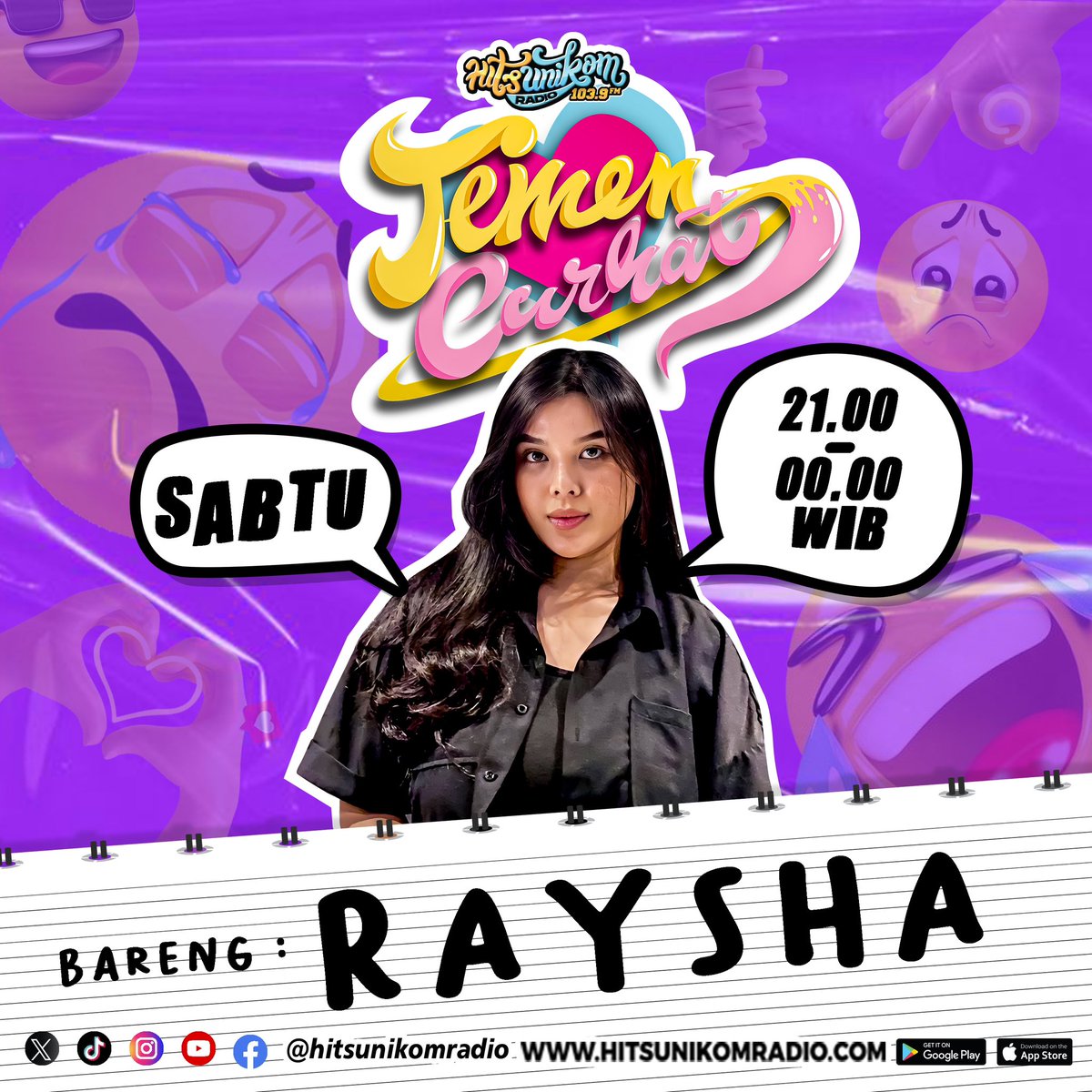 YAYYY!!!
Introducing our new announcer, RAYSHA!!!✨

Malam minggu kamu bakal selalu ditemenin Raysha dari jam 9 sampe jam 12 malem di program TEMEN CURHAT. 

Buat kamu yang pengen curhat atau cerita-cerita sama Raysha, boleh banget!!!
Jangan sampe ketinggalan yaa🫶