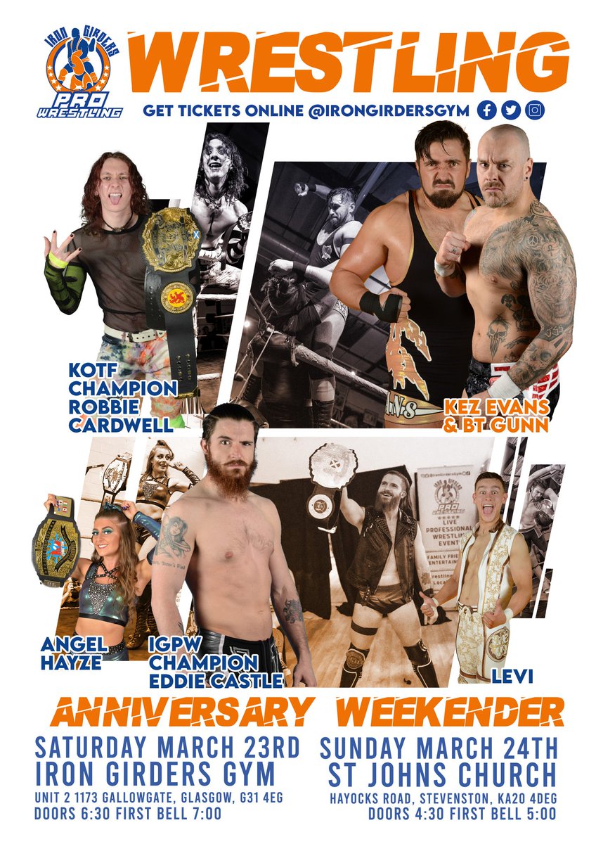 ⭐ NEXT WEEKEND ⭐ IGPW 2nd Anniversary Join us for hard hitting, high flying family entertainment 🎟️ Kids tickets from £6 🎟️ Adult tickets from £8 🎟️ Family ticket - ONE KID GOES FREE! March 23rd tinyurl.com/IGPW15 March 24th tinyurl.com/IGPW15night2 #GirdersBuilt