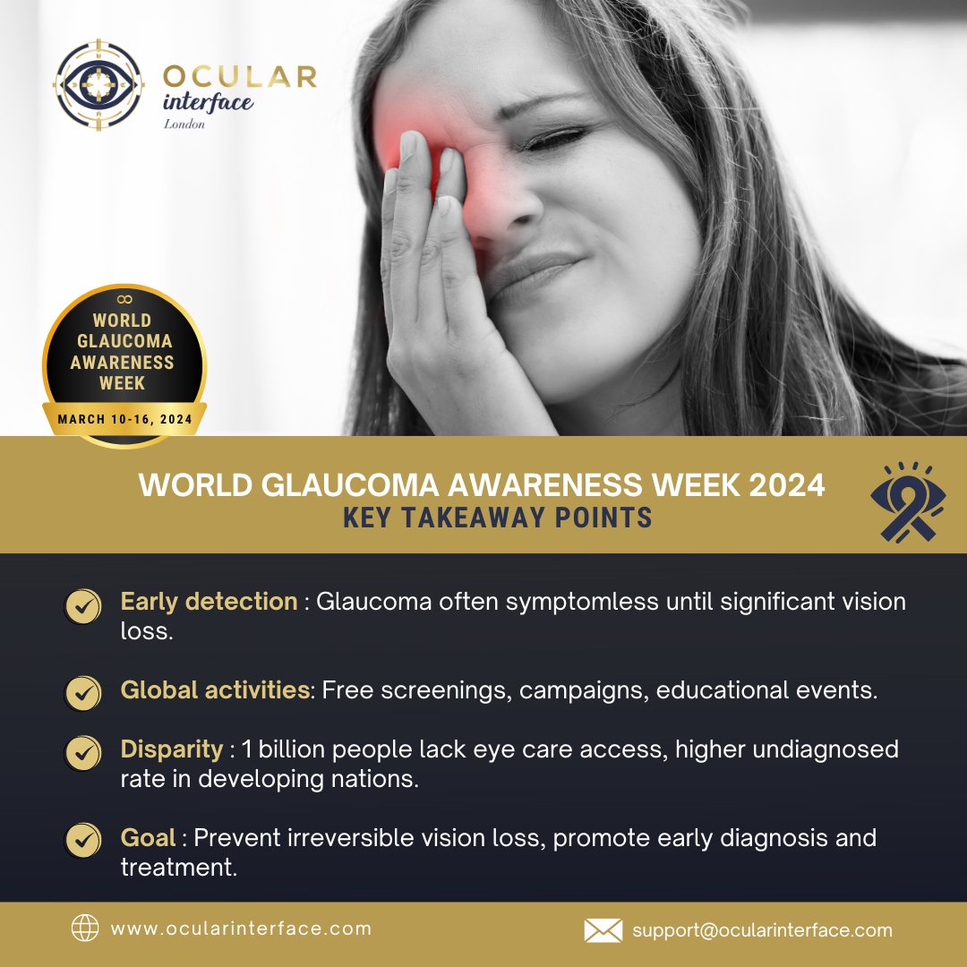 World Glaucoma Awareness Week 2024: Key Takeaways  

Visit our website ➡️ ocularinterface.com

#Glaucoma #OCULARInterface #GlaucomaAwareness
#EyeHealth #PreventBlindness
#VisionHealth #KnowYourRisk
#EyeCare