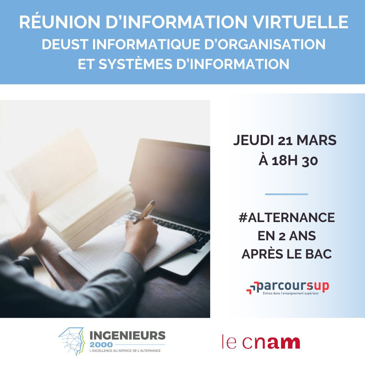 Participez à la prochaine présentation du DEUST Informatique d’Organisation et Systèmes d’Information du <a href="/LeCnam/">Le Cnam</a>
en partenariat avec <a href="/Ingenieurs2000/">Ingénieurs 2000</a> en distanciel, jeudi 21 mars ! Plus d’informations sur Ingenieurs2000.com