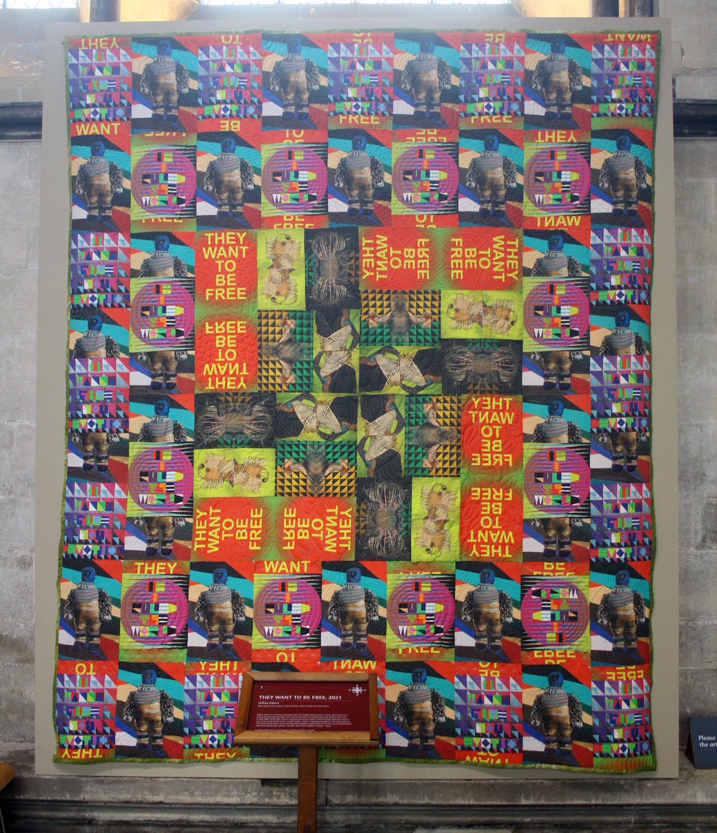 Cathedral Church of St. Mary, Salisbury, Wiltshire. Patchwork quilt. They Want to be Free. 2021 by Jeffrey Gibson. Photos: 19.09.2023. #Salisbury #Wiltshire #quilt #JeffreyGibson @Portaspeciosa