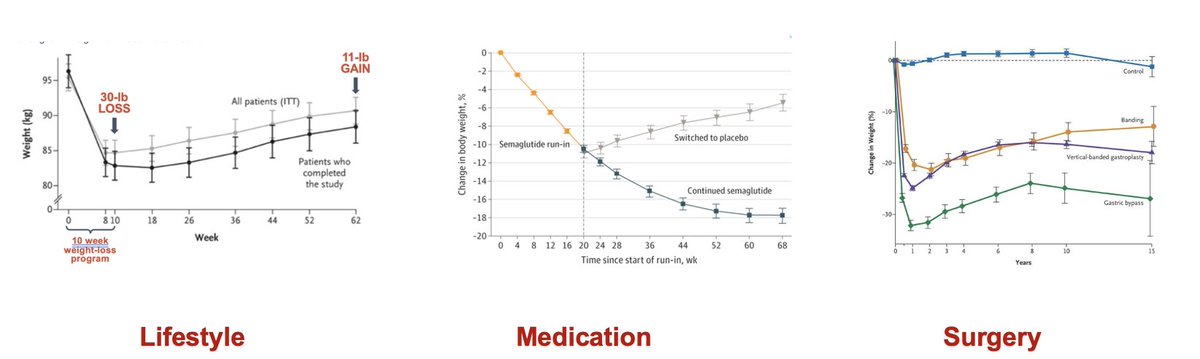I'm prepping for a grand rounds talk <a href="/MedUnivSC/">Medical University of South Carolina (MUSC)</a> next week

Feel like highlighting the point that 
👉#Weight regain is physiologic. Normal. Driven by biology. 

Stop calling patients "non compliant" 

#obesity #weightstigma #medicine