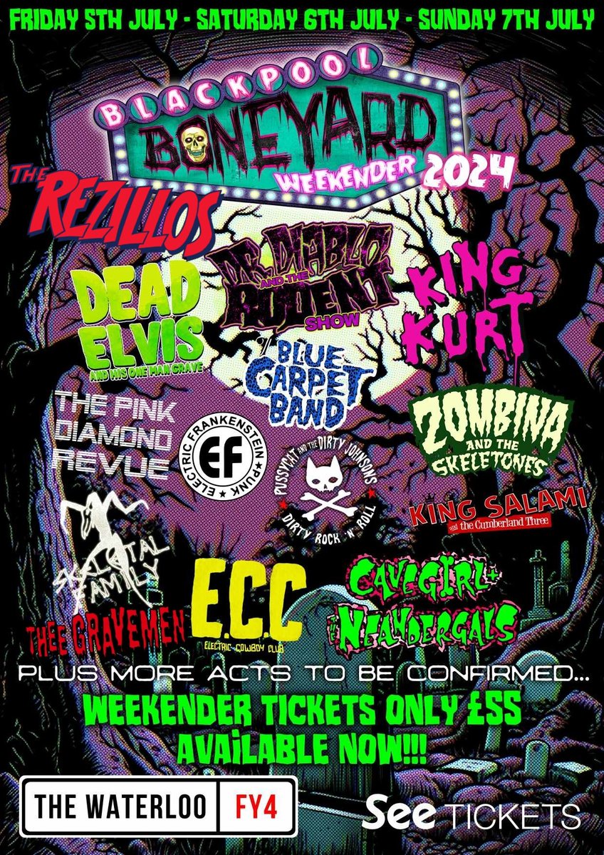 Absolutely delighted to announce The Rezillos headlining the Saturday night at The Blackpool Boneyard weekender!!
#blackpoolboneyardweekender
<a href="/TheRezillos/">The Rezillos</a> #punk
#goth #rocknroll Tickets available here 👇
seetickets.com/event/boneyard…