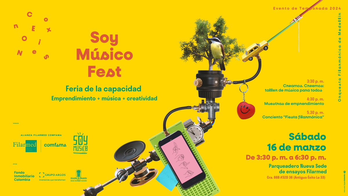 🎉 ¡Hoy es Soy Músico Fest! A las 5:30 p.m. Nos espera una brutal Fiesta Filarmónica con música colombiana. 🚩Antiguo Éxito de El Cafetero

Recuerda la programación 🥳👇🏼

👉🏾 3:30 p. m. Taller de música para todos. 

👉🏾 4:30 p. m. Muestras de emprendimiento

<a href="/Comfama/">Comfama</a>