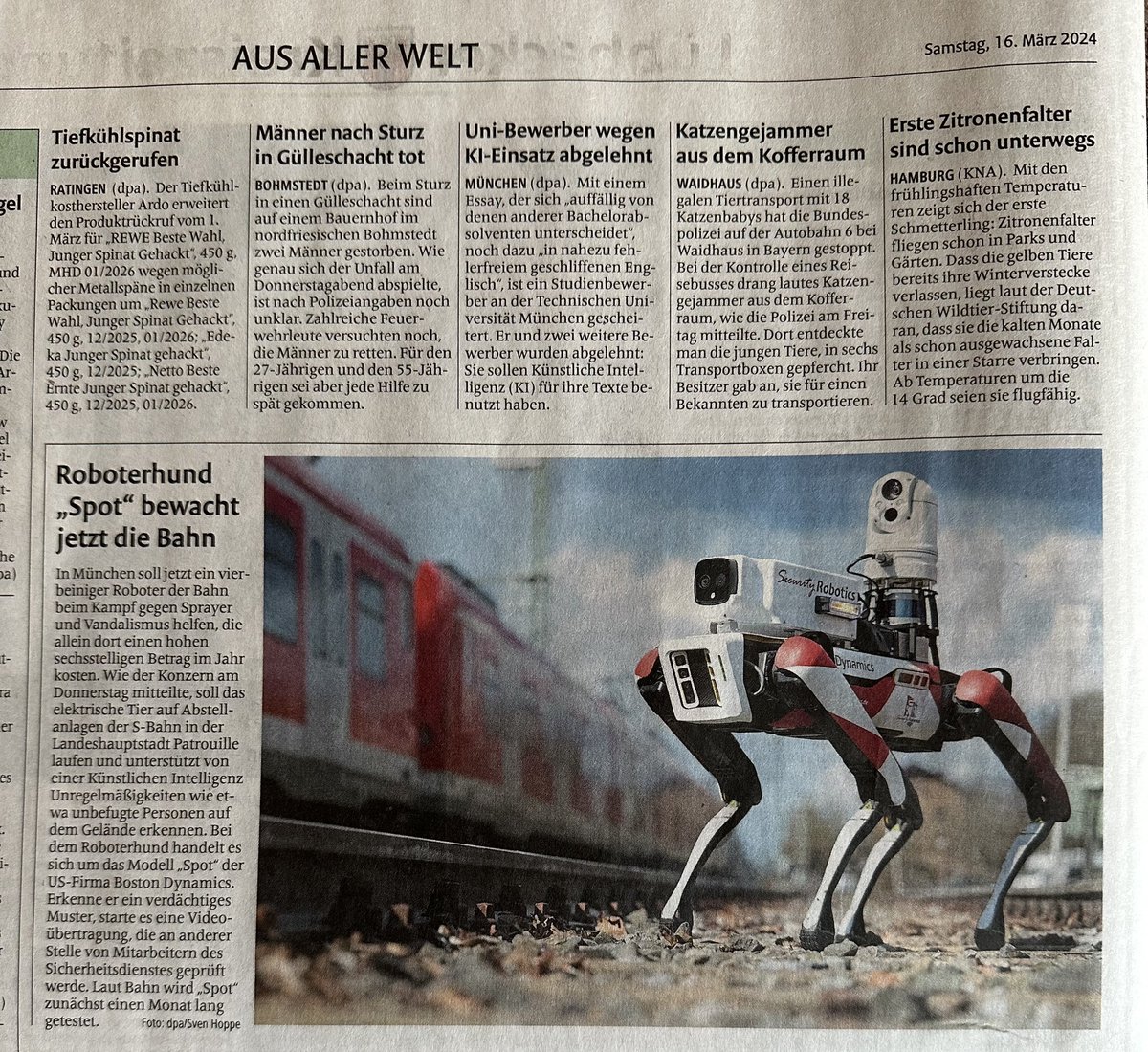 🚨Buntes aus aller Welt 🌎 #Roboterhund Model #Spot bewacht #Sbahn in #München #BostonDynamics ‼️Der #Rapper #FatComedy wurde zu einer #Geldstrafe verurteilt. Er hatte vor 2Jahren #OliverPocher geohrfeigt‼️