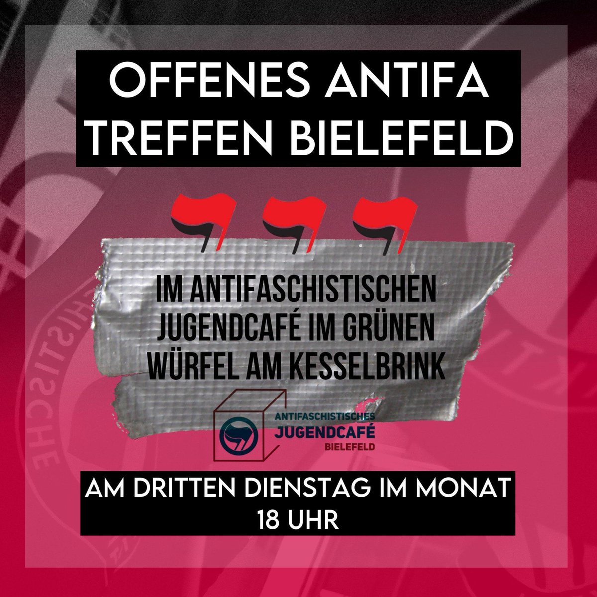 Das antifaschistische Jugendcafé in #Bielefeld hat sich neu aufgestellt. Jeden dritten Dienstag im Monat ist jetzt Offenes Antifa Treffen. Beim ersten OAT am 19.3. werden wir auch vor Ort sein und mit euch darüber diskutieren wie wir konkret weiter gegen die AfD kämpfen. #noafd