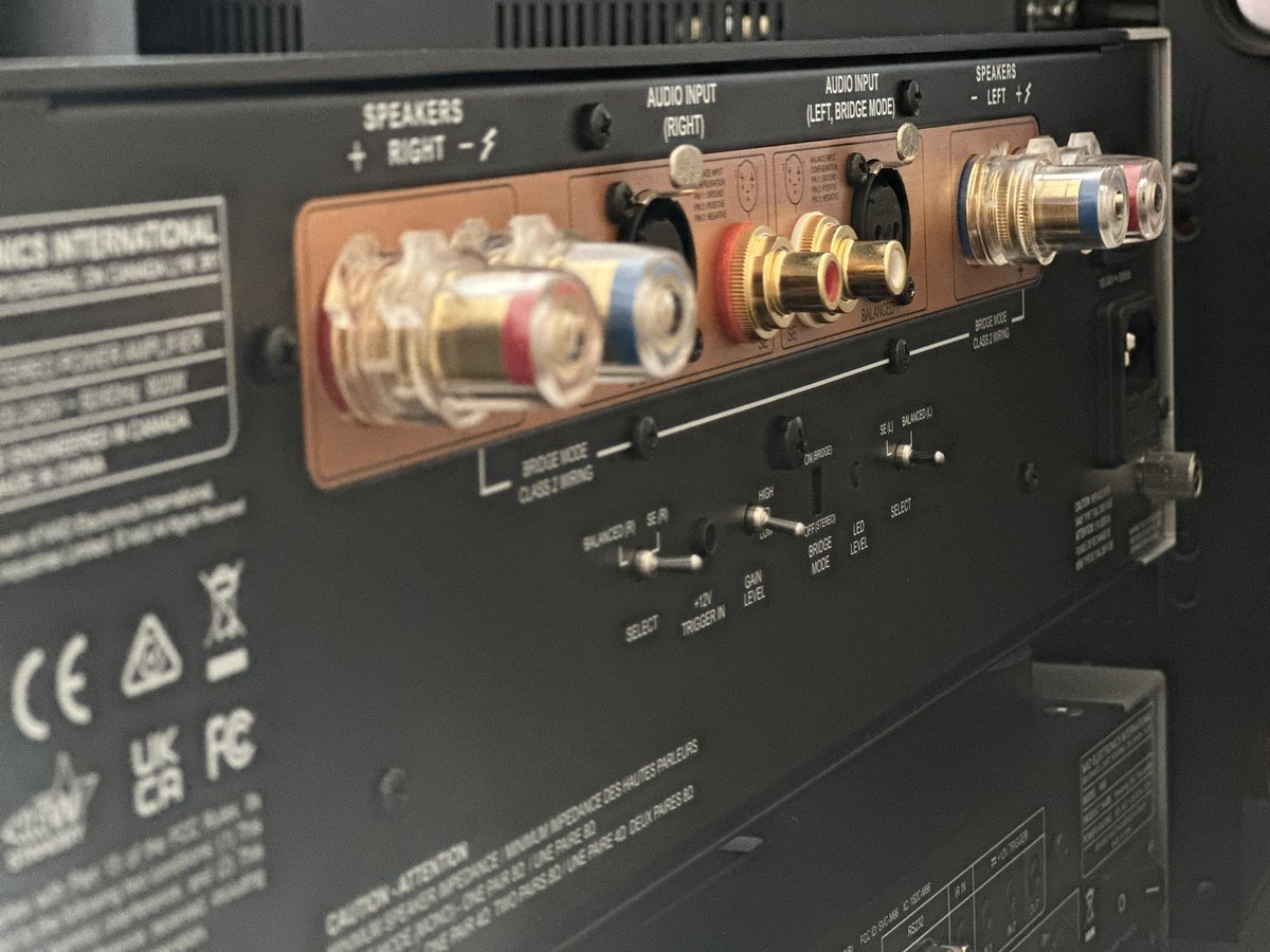 tnicolakis's tweet photo. The @NADElectronics Masters series M66 streaming preamplifier and M23 power amps are in the house. Stunning aesthetics and build quality. Bridge mode for on the M23 for 1kW power into the @RevelSpeakers Ultima2 Salon? @AudioAdvice @AudioholicsLive https://t.co/jLqytHwcCy