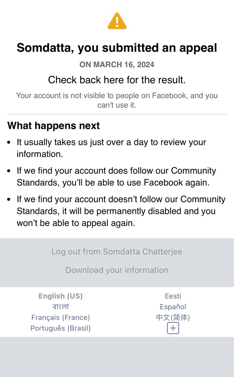 somiatl's tweet photo. Hi #Facebook my account has been disabled and was I asked to submit a video selfie to appeal as of March 16th, 2024, stating I didn’t follow community standards. Whereas I didn’t do anything wrong. There is no email or number to contact #Facebook about this. I need help. https://t.co/TKBGXHKEZt
